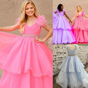 Ice Blue Girl Pageant Jurk 2023 Kristallen Sjerp Organza Little Kid Verjaardag Formele Feestjurk Baby Peuter Tieners Preteen Tiny You244M