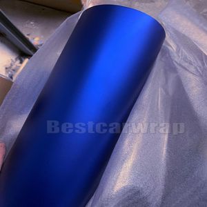 Film de vinyle chromé satiné bleu glace pour enveloppe de voiture entière avec film de revêtement de véhicule à bulles d'air avec colle à faible adhérence qualité 3M 345U