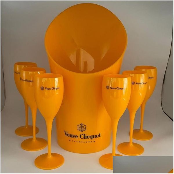 Cubos de hielo y refrigeradores 1 cubo de hielo 6 copas de fiesta de vidrio pequeñas Copas de champán para cócteles Copa de whisky de plástico naranja y Coole Dhn6C