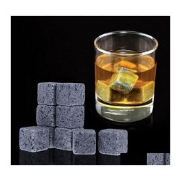 Cubos de hielo y enfriadores 180 uds/20Set piedras naturales de alta calidad 9 uds/set enfriador de whisky cubo de esteatita de roca con bolsa de almacenamiento Veet Otvfn