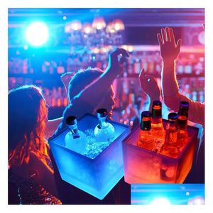 Seaux à glace et refroidisseurs 3,5 L étanche LED double couche carrée seaux à glace bars boîtes de nuit illuminent le seau à champagne, bière, whisky SS1 Otsu1
