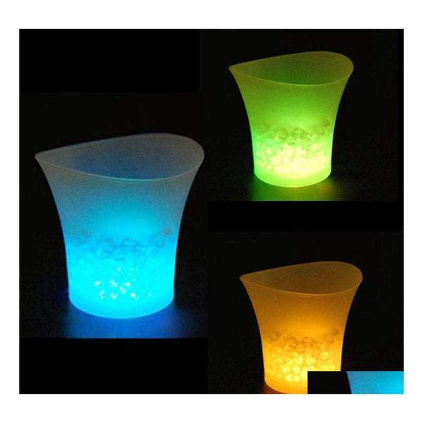 Cubos de hielo y enfriadores 5L Plástico impermeable Led Cubo Barras que cambian de color Discotecas Cerveza ligera Fiesta nocturna Entrega de la gota Inicio Ga Dhtqx