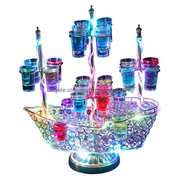 Seaux à glace et refroidisseurs Refroidisseurs Accessoires de bar Accessoires de bar en forme de bateau Porte-gobelet à cocktail Support VIP Service 24 tasses S Verre Affichage Vin Rac Dhfcg