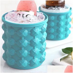 Seaux à glace et refroidisseurs Portable 2 en 1 Grand Sile Cube Mold Maker Plateau Seau Refroidisseur de vin Armoire à bière Cuisine avec couvercles pour la fête Dht4P