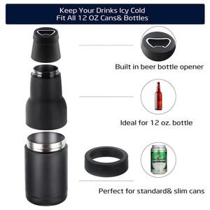 Cubos de hielo y enfriadores Botella de cerveza de acero inoxidable Enfriador de latas de doble capa con aislamiento Mantener Bebida de cola Bebida Conservador frío con abridor 230706