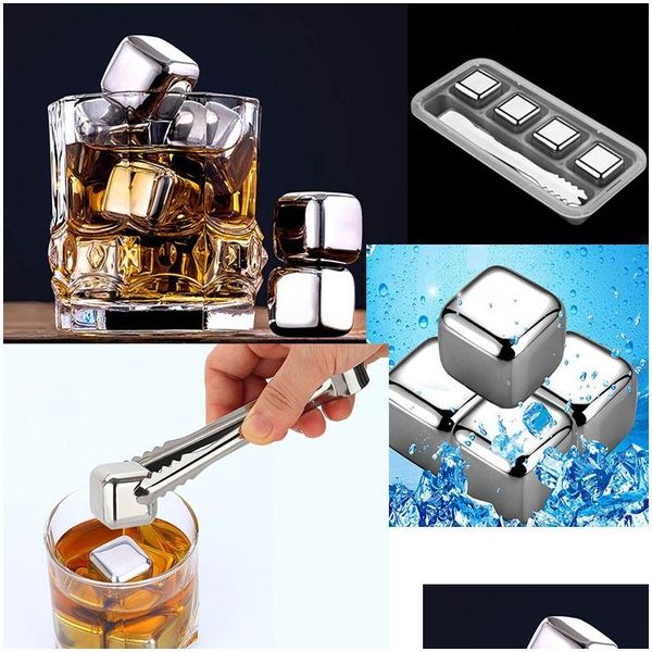 Cubos de hielo y refrigeradores Cubos reutilizables de acero inoxidable Piedras de enfriamiento para whisky Wine Bar Ktv Suministros Magic Wiskey Beer Cooler Drop Dhad8