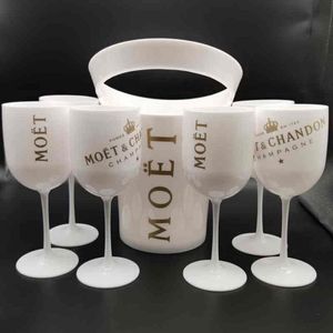 IJsemmers en koelers met 6 stuks wit glas Moet Chandon Champagne glas Kunststof269x