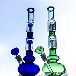 Classic Double-Layer 4-Arm Tak Tak Hookahs DAB Rigs Beker Bong 18mm Vrouwelijke Joint Blue Green Color Diffused DownSEM-Oil Rigs GB1218