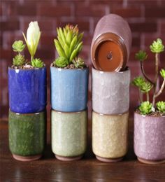 Mini cerámica de hielo Cerámica Pot colorida linda maceta para decoración de escritorio Plantillas de plantas en macetas DC9415631459