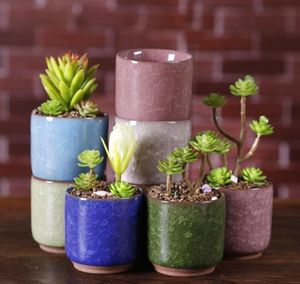 Eisgeknackter Mini-Keramik-Blumentopf, bunter Sukkulenten-fleischiger Blumentopf für Desktop-Dekoration, fleischige Topfpflanzen, Pflanzgefäße, niedlich