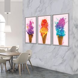 Ice Cream Canvas Art Poster Kleurrijk IJsream Canvas Painting Wall Art Picture Afdrukken Home Decor eetkamer Bar Wall Decoratie