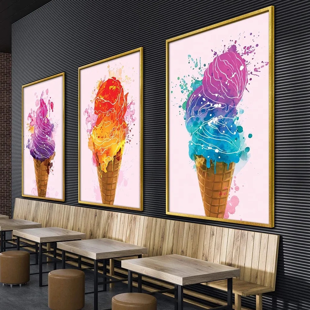 Ice Cream Canvas Painting Colorful Icecream Poster Wall Art Picture Prints Home Decor Dining Room Bar Kitchen Wall Decoration Gift No Frame Wo6