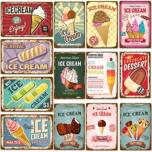 Ice Cream Cone Shop Art Painting Bark Muur Decoratie Metalen Poster schilderen metaal Logo Vintage Tin Bord Ice Cream Plaque Gepersonaliseerd Decor Maat 30x20cm W02