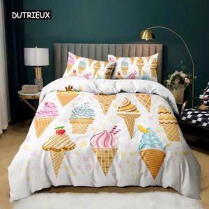 Ice Cream dekbedovertrek Set Kleurrijk Sweet Style Bedding For Kids Girl MicroFiber Summer Queen King Size Quilt 240417