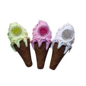 Pipas de silicona para helado, bongs de agua para fumar, pipas de mano con recipiente de vidrio grueso, tubo de cuchara, fábrica colorida de venta al por mayor