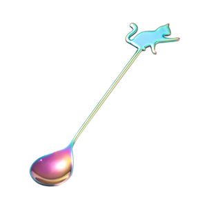Ice Cream Spoon 304 Stainless Steel Coffee Stirring Scoop Cute Cat Fish Decor Long Handle Scoops Water Drop Shape Creative New 3 1sh G2