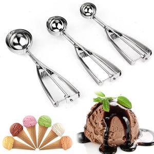 Ice Cream Lepoon Keukengereedschap 3 Maat Roestvrijstalen veergreep Mash Aardappel Watermeloen Ball Schep Home Accessoires 220509