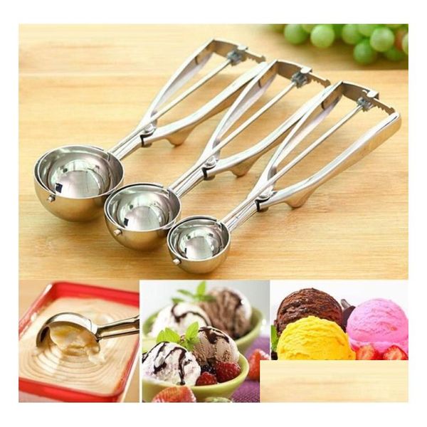 Herramientas de helado 100 unids Premium Baller de acero inoxidable Ice-Ream Scoop Scoops Fruit Melón Cuchara Excavación Galleta Masa Scooper Sn2694 Dr Dhflv