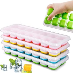 Ice Cream Tools 14 Grids Cube Trays Reusable Silicone cube Mold Fruit Maker with Removable Lids Kitchen Freezer Summer Mould 230711