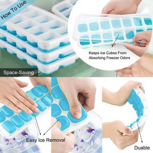 Ice Cream Tools 1X Ice Cube Tray 14 Gaten Siliconen Ice Cube Tray ICES MACKER MOLD TALES Containers met Cover Creative Ice Cube Tools Z0308