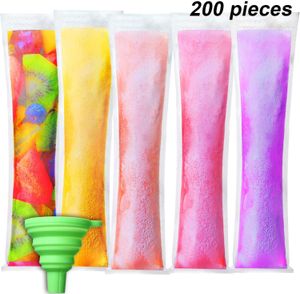 Outils de crème glacée 200PCS Sacs Popsicle DIY Ice Pop Sacs pour yaourt Ice Candy Otter Pops Freeze Pops Popsicle Sacs jetables avec entonnoir vert 230630
