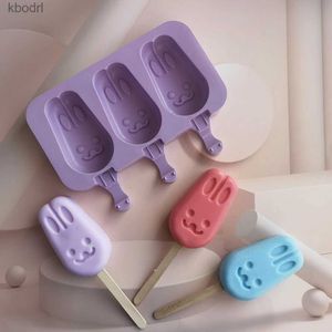 Outils de crème glacée 3 même lapin dessin animé Silicone moule Popsicle faisant réutilisable bricolage Cube outil plateau Dessert YQ240130