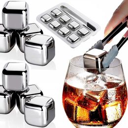 Herramientas de helado 304 Acero inoxidable 8 paquetes Cubitos de hielo de acero de enfriamiento rápido Piedras de whisky Rocas de whisky Piedras de enfriamiento reutilizables Cubitos de hielo para bebidas 230707