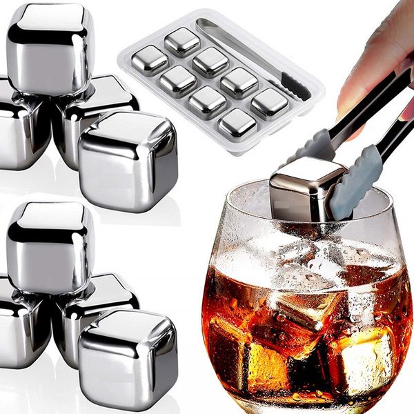 Glassverktyg 304 rostfritt 8-pack Snabbkylande ståliskuber Whiskystenar Whiskystenar Återanvändbara kylstenar Isbitar för drycker 230707