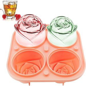 Outils de crème glacée Moules à glace en forme de rose 3D, grands plateaux à glaçons de 2,5 pouces, font 4 géants mignons en forme de fleur, en caoutchouc de Silicone, amusant, grand fabricant de boules de glace