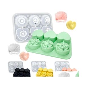 Ice Cream Tools 4/6 Cavity Rose Cube Tray Hartvorm Sile Mold Jelly Pudding Ball Maker voor whiskycocktails Soda Drop levering Ho Dhxl3