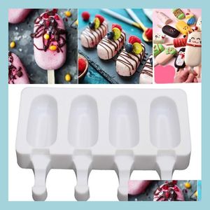 Ferramentas de sorvete 4 molde de célula Food Grade Sile Frozen Juice Popsicle Maker DIY Lolly Mod com varas de madeira Drop Delivery Home Garden Kit Dhflp