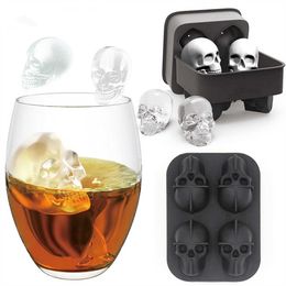 Ice Cream Tools 4 roosters 3D Skull Head Ice Cube Mold Halloween Skull -vormige whisky Wine Ice Cube Tray Maker Chocolate Mold Bar Party Supplies Z0308