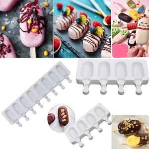 Outils de crème glacée 4Grid8 Grille Fabricants de moules à crème glacée Silicone Matériau épais DIY Moules Moules à glaçons Moules à dessert Plateau avec Popsicle Z0308