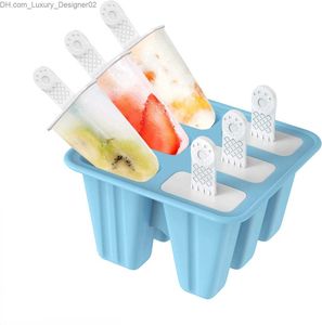 Herramientas de helado Molde de helado de 6 cámaras Popsícula Reutilizable Molde de paletas Papsícula Hacer una liberación simple Durable Silicona Cubo de hielo Bandeja Cubo de hielo Hacer Q240425