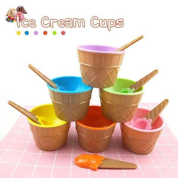 Outils de crème glacée 6 pièces tasses en plastique avec cuillères bols à Dessert festifs couleurs assorties tasse ensemble moule conteneur 230520