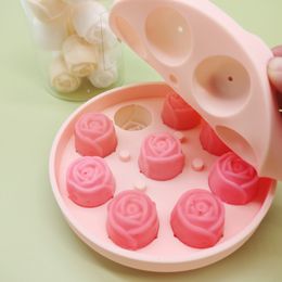 Outils de crème glacée 9 trous Rose Flower Moule à glace en silicone Accessoires de cuisine Réutilisable en forme de pêche Bac à glaçons avec couvercle Moule à glace Machine à boules de glace 230707
