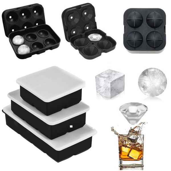 Herramientas para helados Bola Cuadrada Forma de diamante Molde para cubitos de hielo Whisky Vino Enfriamiento Máquina para hacer hielo Cubitos de hielo reutilizables Molde para congelador con tapa Z0308