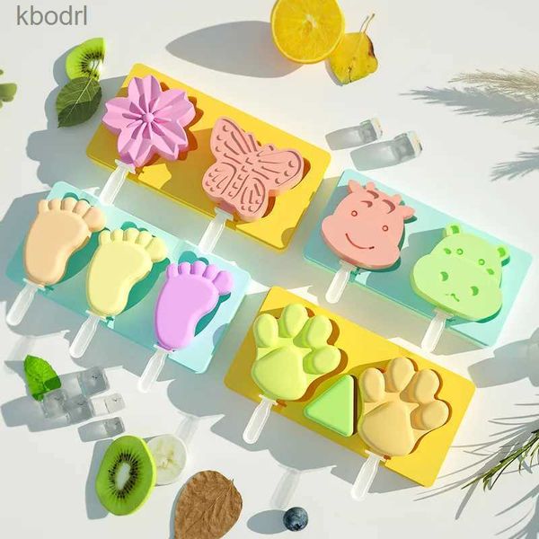 Outils de crème glacée dessin animé vache chat patte papillon moule en silicone avec couvercle fleur Popsicle Cube plateau fromage cadeau cuisine Gadgets YQ240130