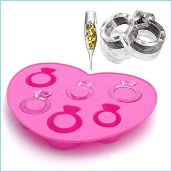 Outils de crème glacée Creative Diamond Ring Shape Ice Cube Maker Plateau de bricolage Moule à chocolat Home Bar Party Cool Whisky Vin Crème Outil Drop D Dhsdm