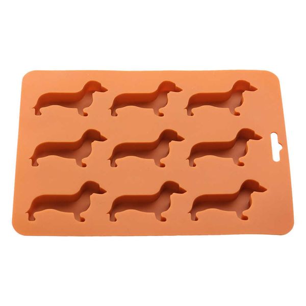 Herramientas para helados Cubo de hielo Bandeja de silicona Moldes Bandejas Molde para perros Chocolate Dachshund En forma de hornear Tapa de caramelo Jelly Mini Maker Fondant Cachorro Liberación Z0308