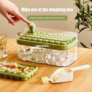 Ice Cream Tools Ice Cube Tray One-Click Fall Off Easy-Release 32 Cavity Silicone Ice Mold For Cocktail Ice Cube Maker With Storage Box Ice Tray