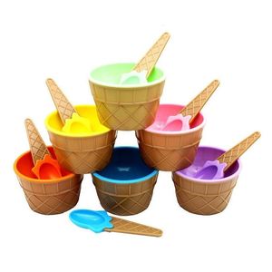 Outils de crème glacée Cuisine Enfants Bols Coupe Couples Bol Cadeaux Dessert Conteneur Titulaire Avec Cuillère Enfants Cadeau Supplysn4329 Drop Delive Dhtod