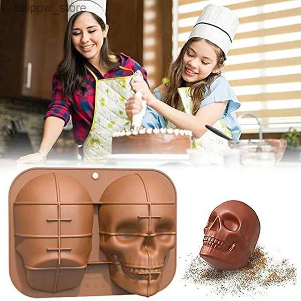 Herramientas de helado Molde de pastel de calavera de silicona realista grande Molde de pastel para hornear DIY para regalos de Halloween Accesorios de cocina Herramienta de decoración para hornear FU L240319