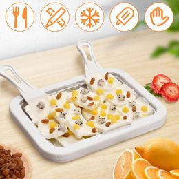 Ice Cream Tools Maker Pan met 2 Schrapers Plaat Multifunctioneel Koud Zoet Gefrituurd Voedsel Duurzaam Opgerold 230714