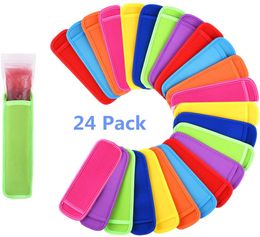 Ice Cream Tools Pops Holder 24 Pack Sleeves Antigel Popsicle Holders Sacs Néoprène Insulator Congélateur 8 Couleurs US Icypole 230410