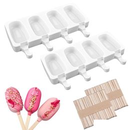 Outils de crème glacée Popsicle Sile Moule 2 pièces Ensemble Mini 4 Cavité Ovale Fabricant de Gâteau Fait Maison Avec 50 Gouttes en Bois Livraison Maison Jardin Kitch Dhfxk