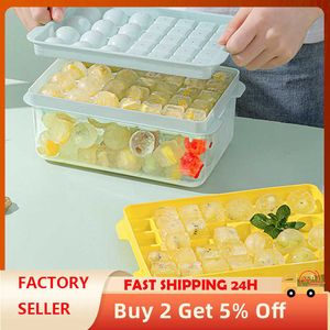 Ice Cream Gereedschap Press Type Ice Mold Ice Bube Ice Ball Storage Container Box met deksel 2 in 1 lade maken Mold Makers Set Bar Keukenaccessoires Z0308