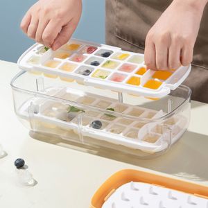 Ijs Gereedschap Druk Type Siliconen Vierkante Schimmel 2 Layer Cube Trays Deksel Doos Creative Tool Maker Keuken Accessoires 230802