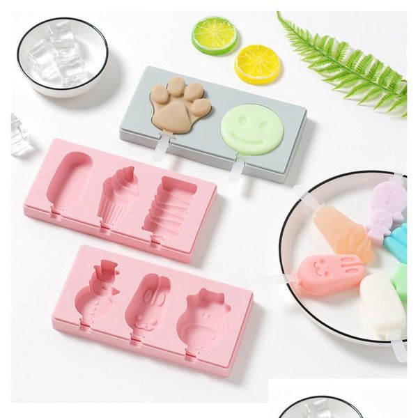 Herramientas para helados Molde de silicona con Er Animales Forma Lolly Mods Verano Diy Bandeja hecha en casa Entrega de gota Jardín Cocina Comedor Bar Dheh6