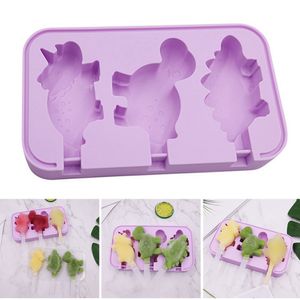 Outils de crème glacée Pochoir en silicone Forme de dinosaure avec 6 bâtonnets en PP Libération facile 4 couleurs Moule à glace multifonctionnel Popsicle xqmg 230726